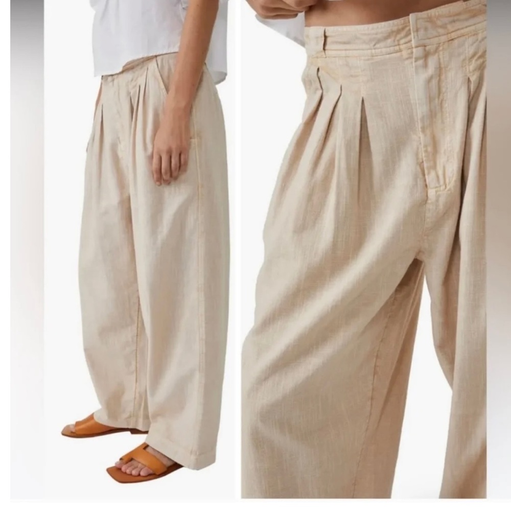 Free People Lotta Love Pleated Wide Leg Cotton Pants Size 2